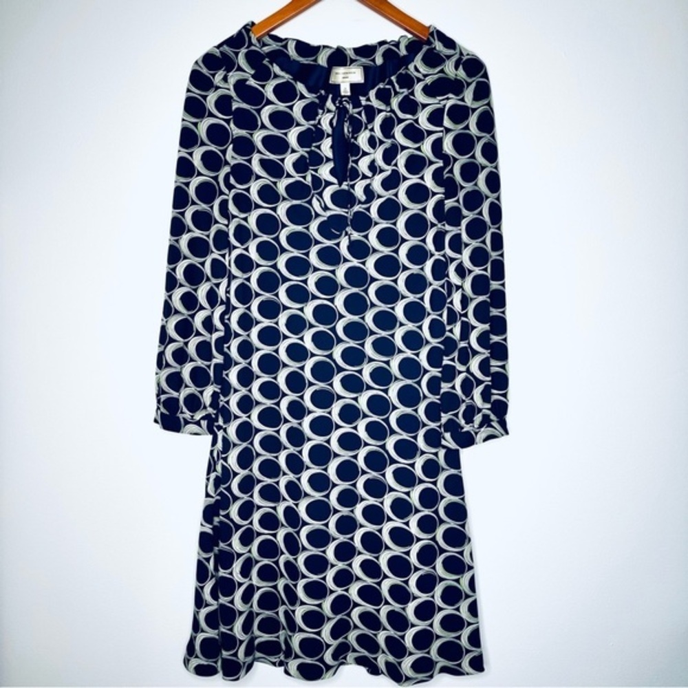Anthropologie Moulinette Soeurs Navy and Cream Circle Pattern Dress Size 6